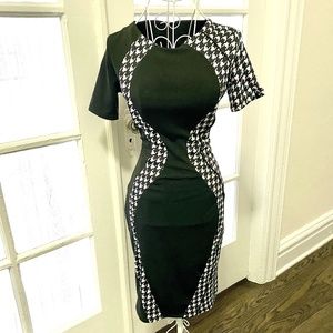 Flattering black and houndstooth dress